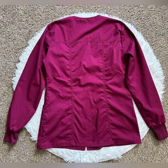 Cherokee Scrub Jacket Snap Front Burgundy Medical Long Sleeve Womens Size XS - Picture 2 of 6